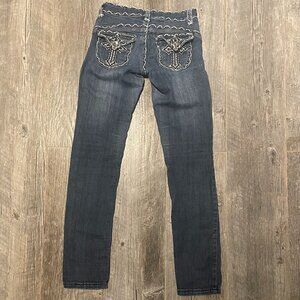 Miss Chic Skinny Blue Jeans with Embellished White Stitching